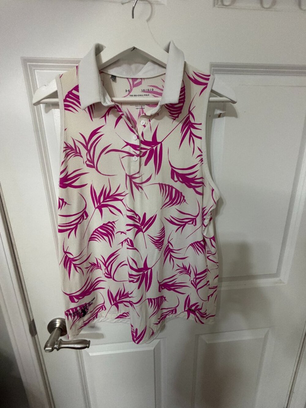 Under Armour Iso-Chill Sleeveless Golf Polo LG Pink Tropical Print HeatGear